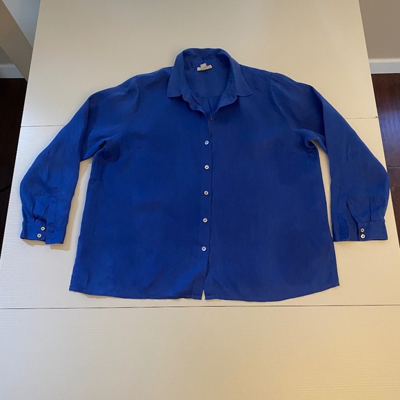 J. Jill Love Linen Royal Blue Button Down Shirt Size Large Petite - Picture 1 of 15